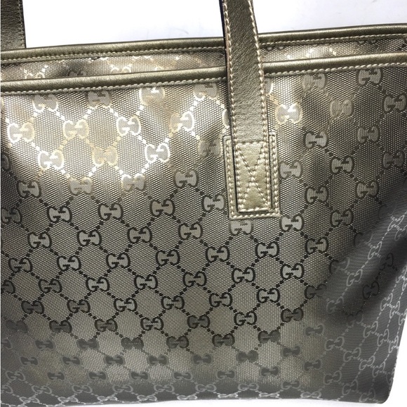 Authentic Gucci khaki green coated monogram canvas tote bag - Picture 9 of 16